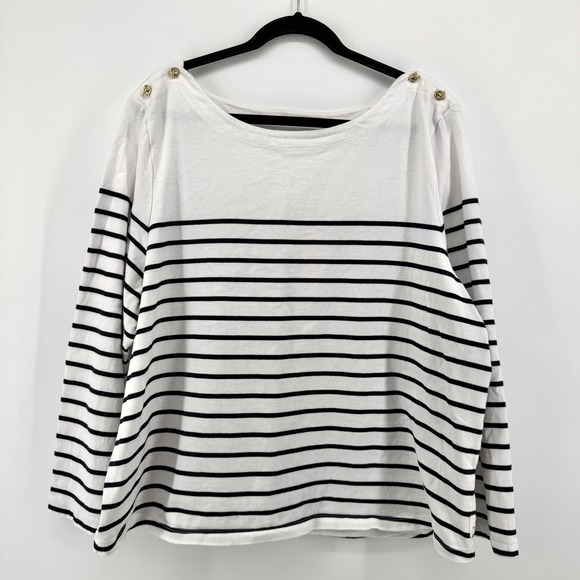 Talbots Tops - Talbots Plus Women's Size 3X Striped Cotton Boat Neck Top Gold‎ Knot Buttons